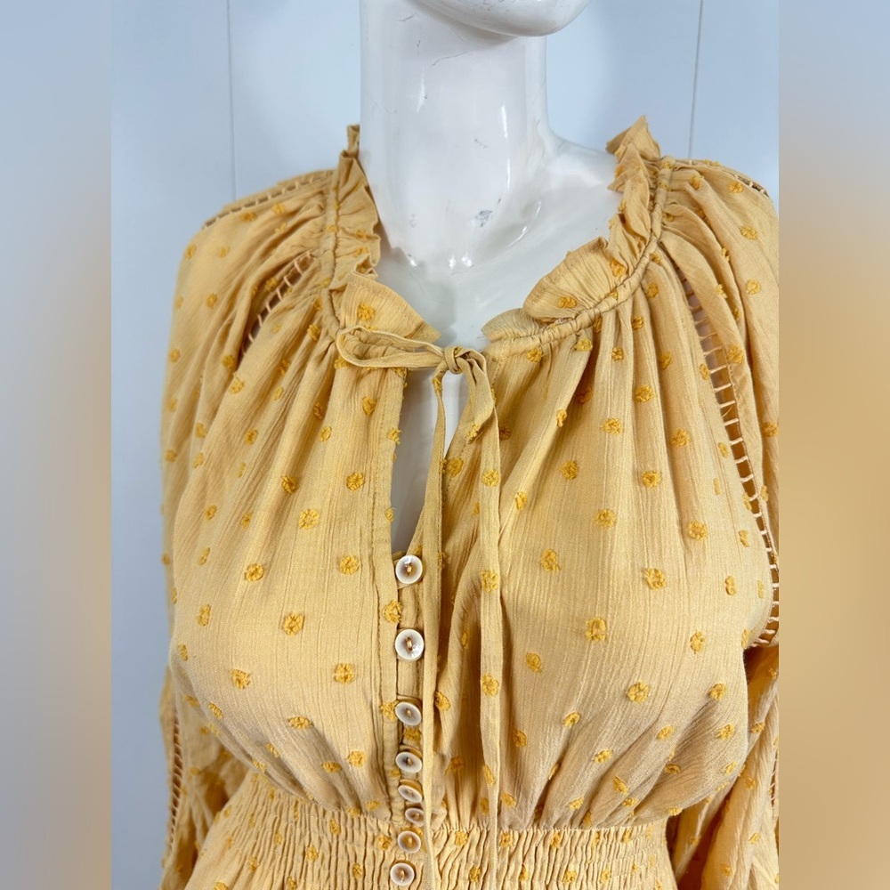Vici Women Sz M Yellow Long Sleeve Tiered Maxi Dress Victorian Long Sleeve Boho - Picture 12 of 12